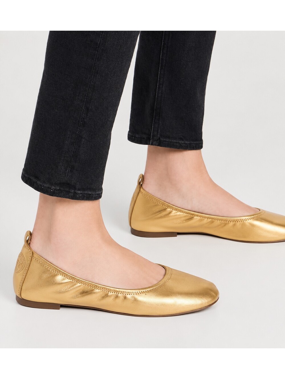 Tory Burch Eddie Ballet Flats Sz 6 Metallic Gold Soft Lamb Leather Ballet Core